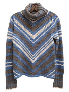 GAP y2k Vintage Wool Blend Chevron Turtleneck Sweater in Blue Shades Size Small